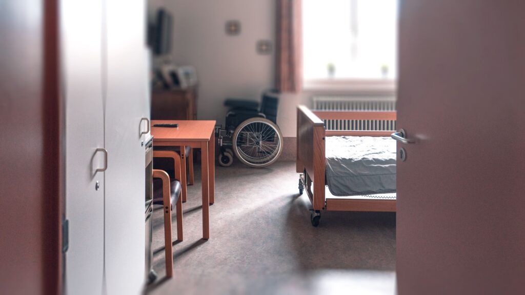 A vacant nursing home room in Pennsylvania, relevant to identifying patterns of substandard care and resident neglect.
