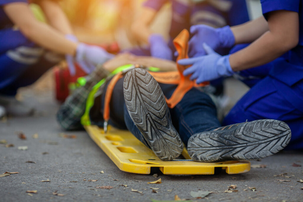 A survivor of a fall being treated for catastrophic injuries, illustrating the need for a Philadelphia scaffolding accident lawyer to prove negligence.